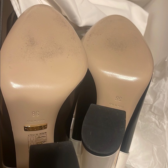 Gucci Polished Calfskin Nimue Bow Mary Jane Pumps Black White - Picture 2 of 3